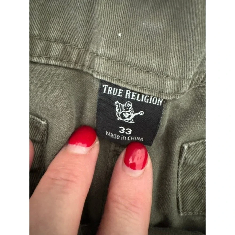 True Religion Mens Cargo Shorts Size 33 Olive Green Cotton Utility World Tour